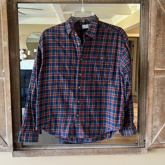 Flannel Shirt Button Down Front Blue Plaid Boys Large 14 16 - Picture 1 of 9